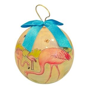 agiftcorp Pink Flamingo Christmas Ornament Butterflies Fish Blue Ribbon